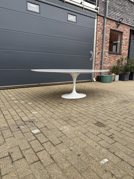Image 1 of Original oval Knoll Tulip dining table (244cm) Carrara marble