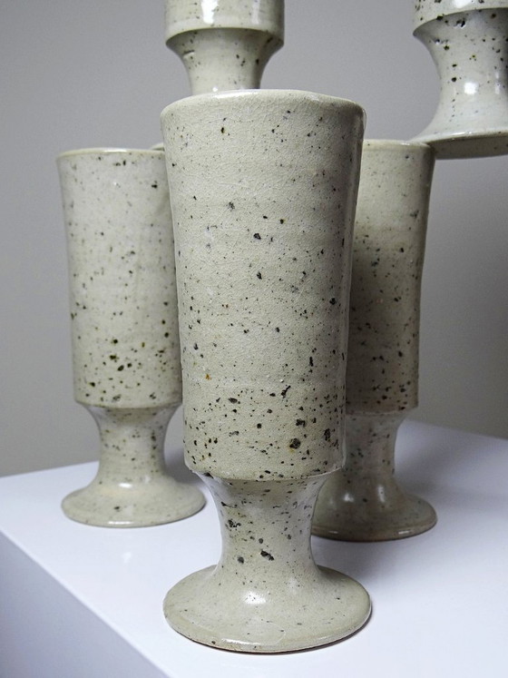 Set of 6 vintage pyritized stoneware mazagrans, 1960s-1980s, Crockery, Ceramic, Creme (photo 5 of 12)