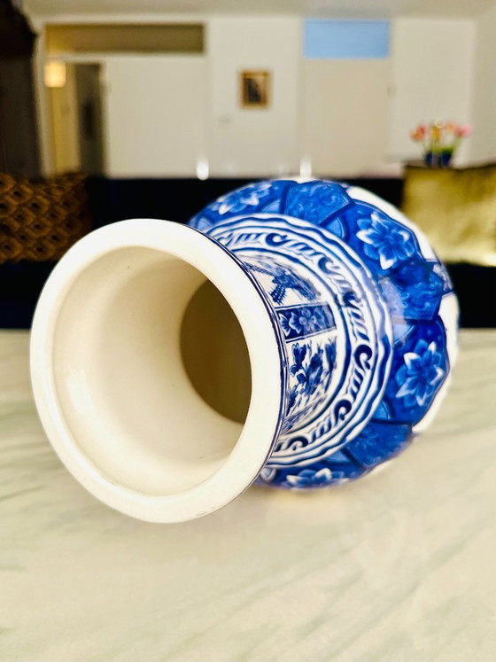Image 1 of rare handmade Vintage Delft Blue VASE Hand Painted Holland Windmill Jeblo 1890–1930.