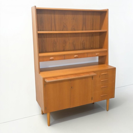 Image 1 of Vintage Scandinavisch secretaire/boekenkast van teakhout, Denemarken, jaren 60.