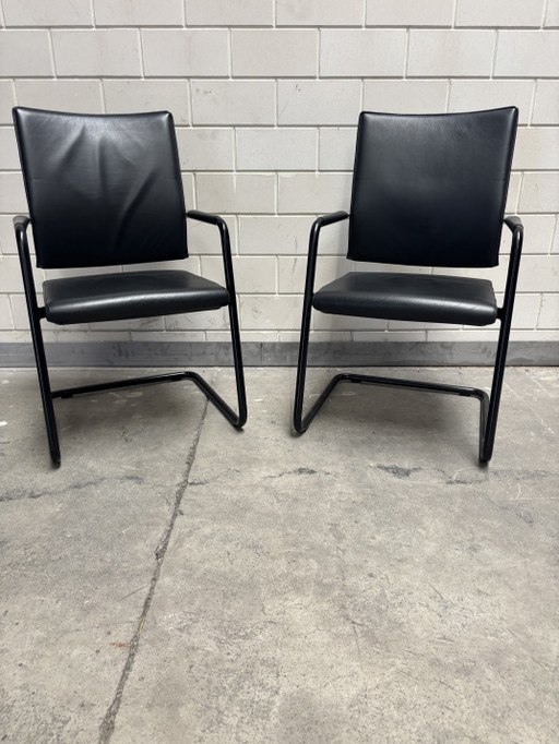 Set van 6 Girsberger Diagon vergaderstoelen – Burkhard Vogtherr – zwart leer – Leather, Metal (photo 2 of 7)