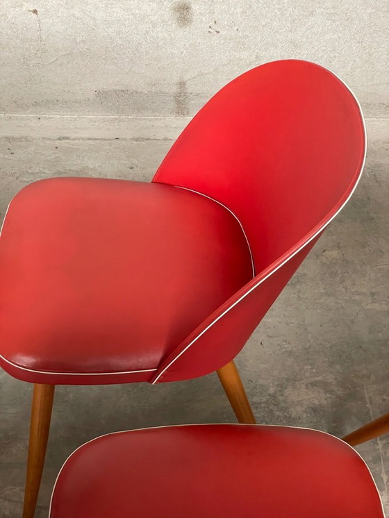 Image 1 of 6 Vintage 50's-60's RODE Skai eetkamerstoelen
