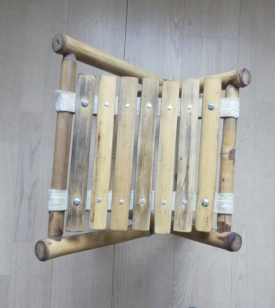 Image 1 of Vintage opvouwbare kruk, visserskruk, bamboe kruk, jaren 70, woaeb