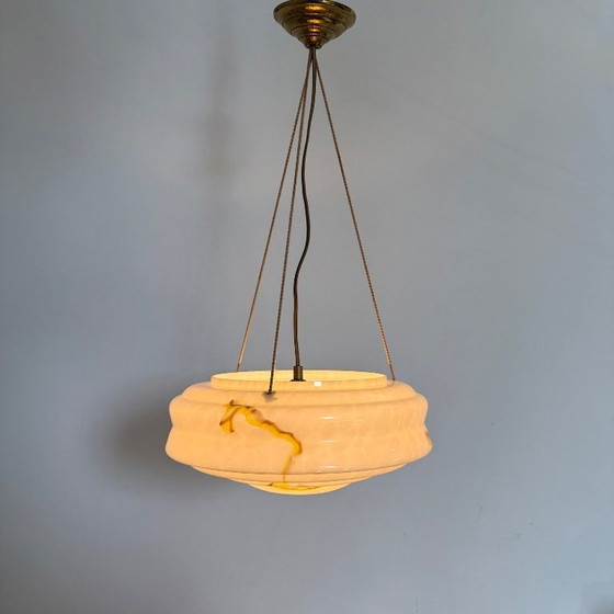 Image 1 of art deco hanglamp marmer glas , 1950s