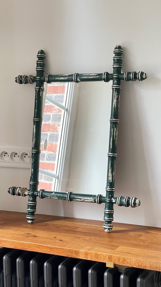 Image 1 of Specchio antico chiamato bambù patinato vintage Francia