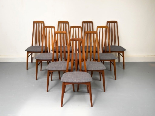 10x Eva chairs made of teak by Niels Koefoed for Hornslet Møbelfabrik, 1960s