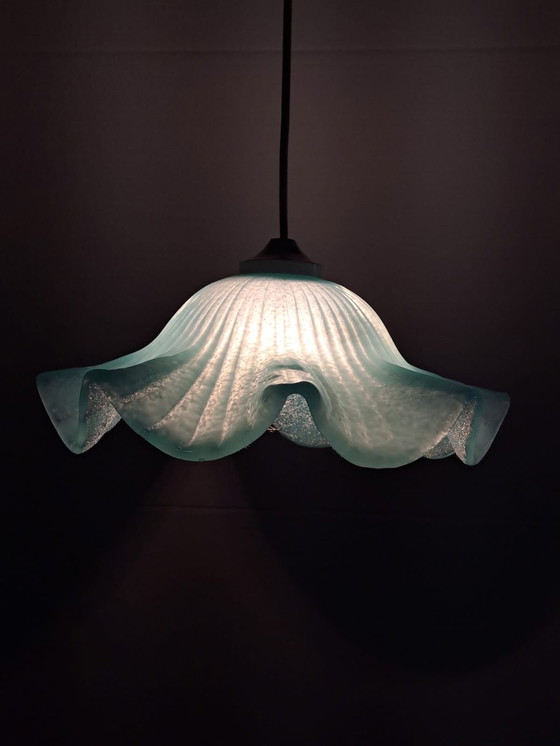 Image 1 of Lampada a sospensione in vetro opalino blu francese