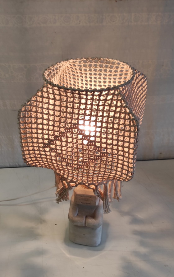 Image 1 of Table lamp with a limestone statuette - mid-20th century