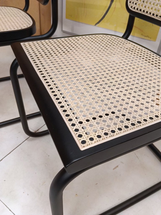 Image 1 of ALIVARMVSEVM 104. SET of 2 CESCA B32 Chairs (NEW) in Black Frame Limited Edition 