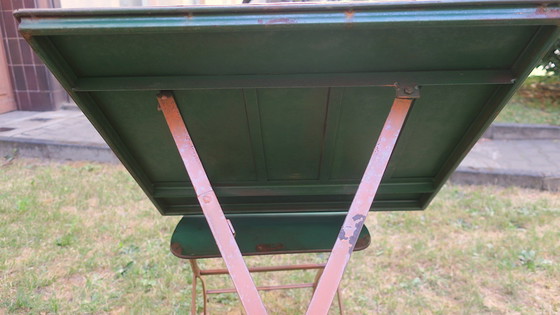 Image 1 of Mid Century Distressed Painted Iron Garden Table and 2 Chairs, 1960s