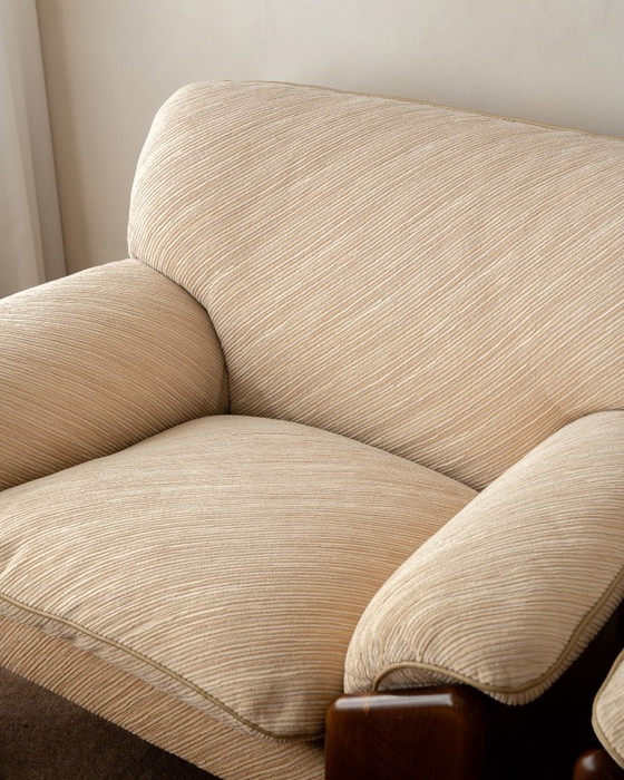 Sapporo Lounge Chairs by Mario Marenco for Mobil Girgi, 1970s, Armchairs, Textile, Wood, Brown (photo 10 of 24)