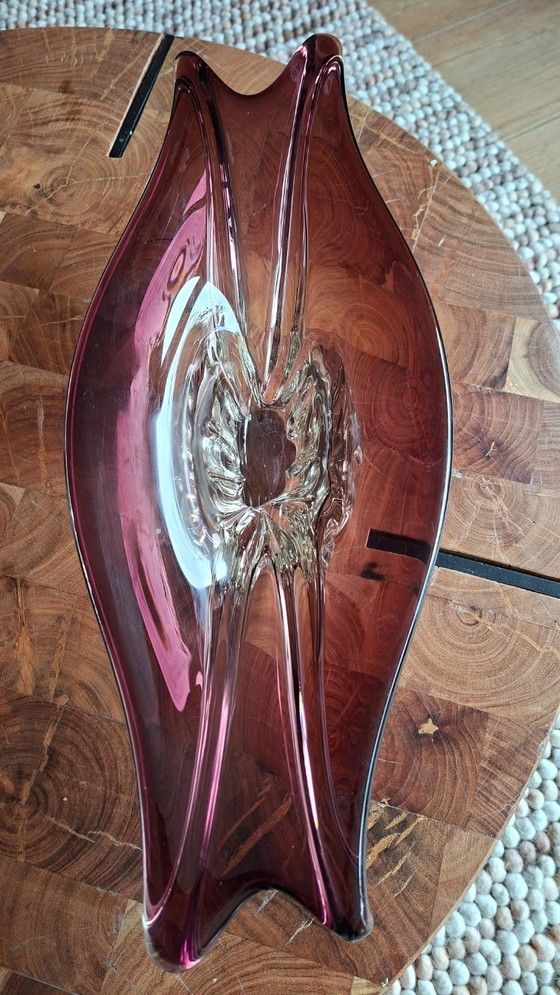 Image 1 of XXL Vintage Murano Stijl Glazen Schaal | Paars & Helder | 52 cm