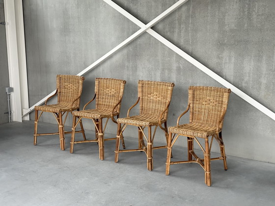 Image 1 of 4x Vintage Rattan Dining Chairs, ca. 1980s