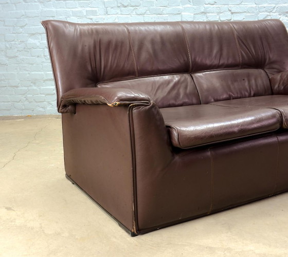 Image 1 of Afra and Tobia Scarpa Design Mid-Century Italian Design Chocolate Brown Leather Two Seat Sofa, Model Lauriana for B&B Italia.