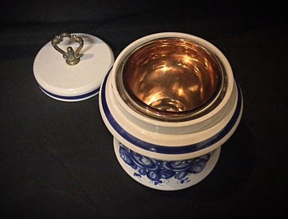 Image 1 of Antique Blue Floral Faience Funeral Urn - Macabo Design, 20th Century - 2Y20