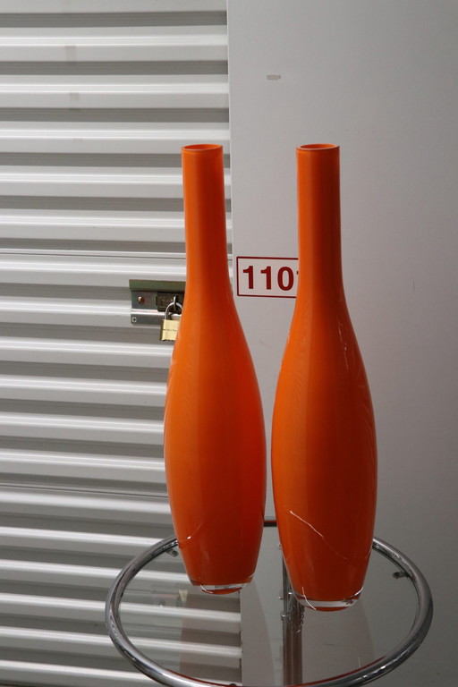 Pair of Large Orange Vases