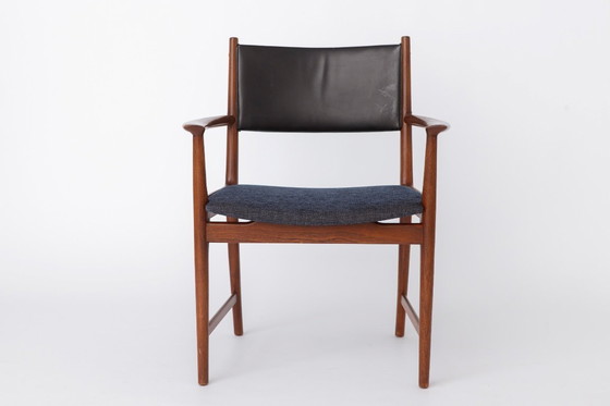 Image 1 of Set of 6 Kai Lyngfeldt Larsen Armchairs, Vejen Denmark 1960s, Danish Teak Chairs, Leather Back, Mid Century Modern