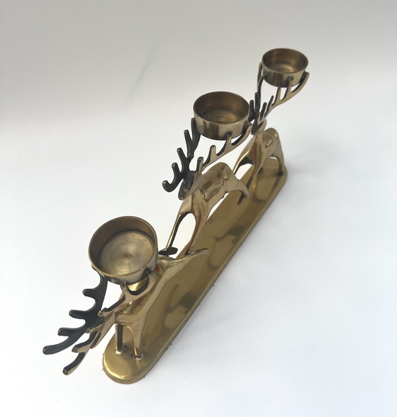 Image 1 of Vintage messing kandelaar met hertmotief – Deens design D&C – Mid-century