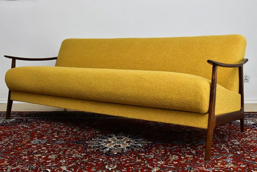 Canapé pliant scandinave en teck et bouclé jaune, 1960s