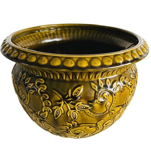 Vintage mid-century Majolica Uebelacker Keramik flower pot XL 28 cm West Germany 1960's