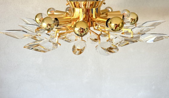 Plafonnier vintage Stilkronen, Lustres, Métal, Cristal, Doré, Mid Century Modern (photo 4 sur 11)