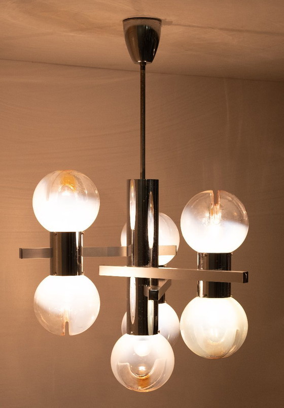 Image 1 of Lampadario di Murano Mazzega / Lampada a sospensione in vetro Space Age, anni '70, Italia