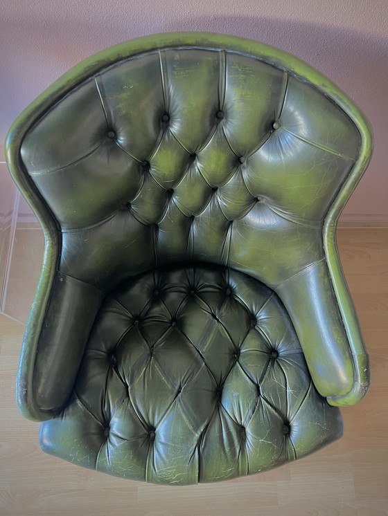 Image 1 of Poltrona Chesterfield club inglese in pelle verde lounge