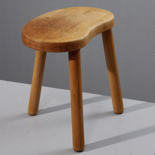 Modernist stool vintage solid wood bean shape Folk art 1950s