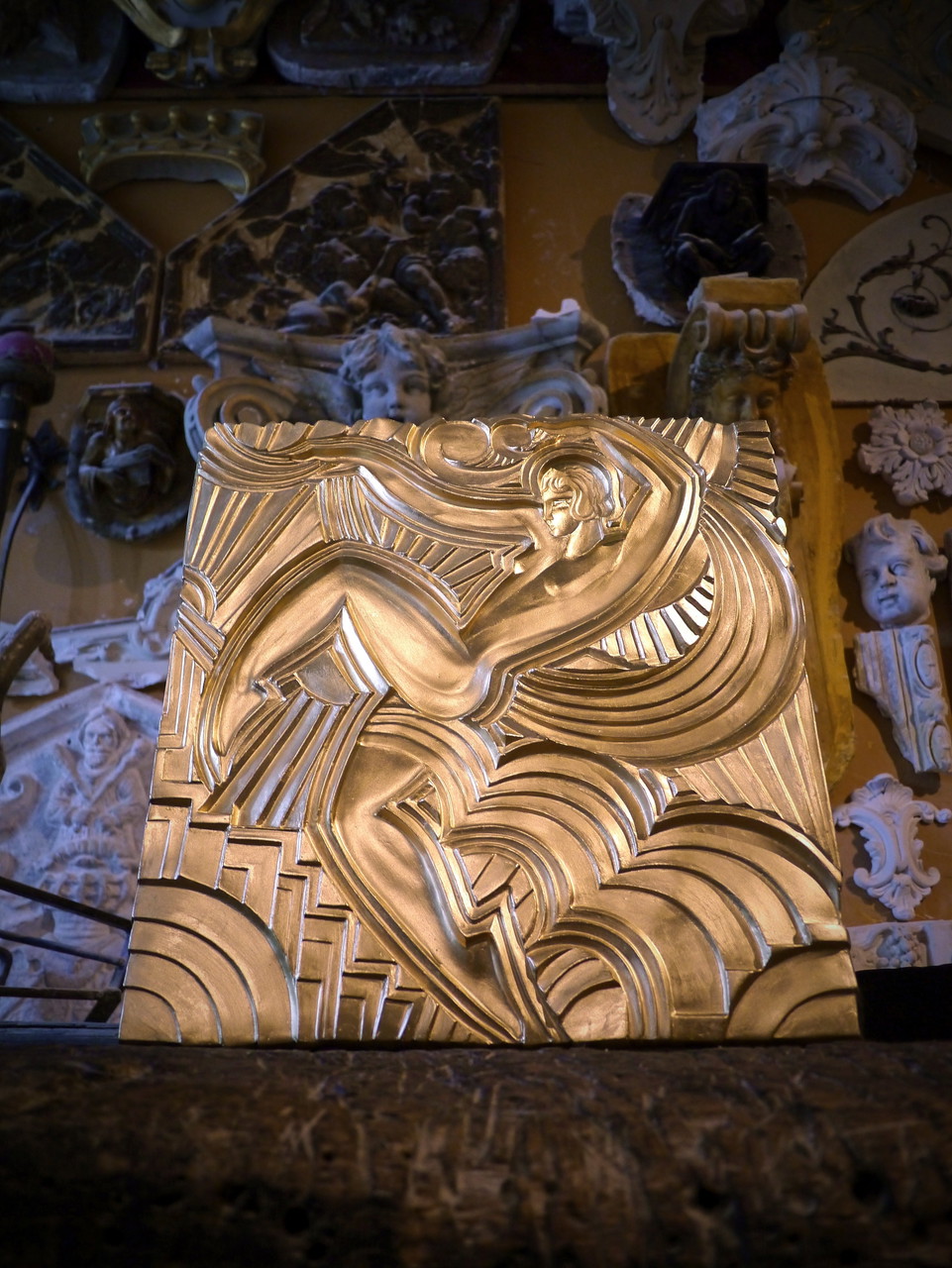 Art Deco detail on the facade of the Folies Bergère in Paris
