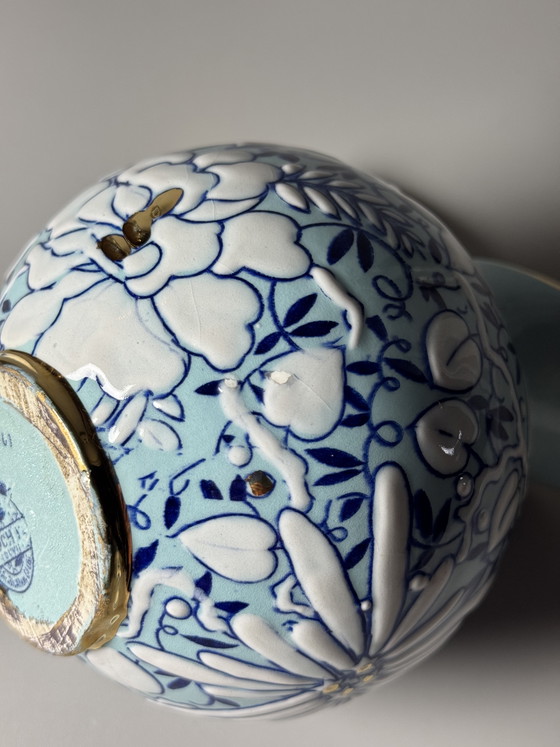 Image 1 of Boch Frères Keramis Art Deco Floral Pitcher by Raymond Chevalier, Belgium, 1930s