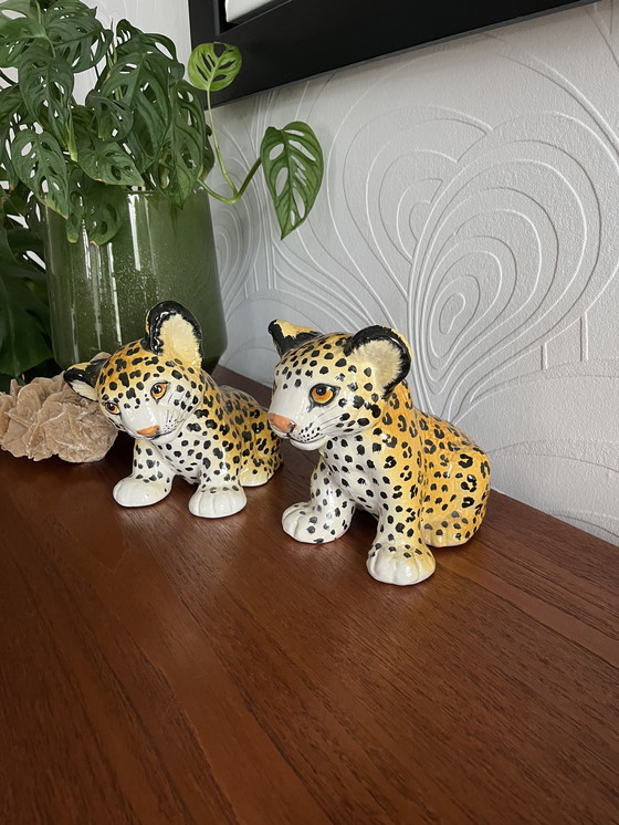 Image 1 of Set of 2 Italian Vintage Hand-Painted Ceramic Tigers