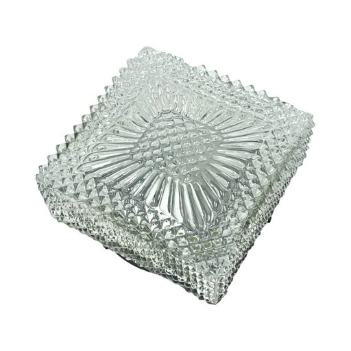 Plafoniera a cubo quadrato in vetro, Hillebrand (Germania), anni '70. Vetro ghiaccio vintage in stile Space Age.