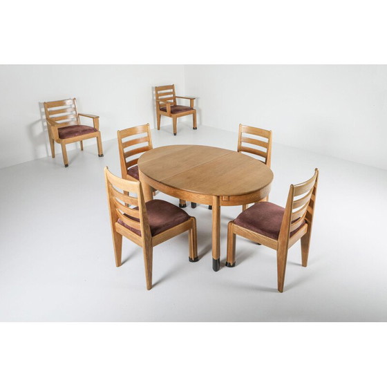 Image 1 of Vintage oval rationalist oak dining set, Low Countries 1920