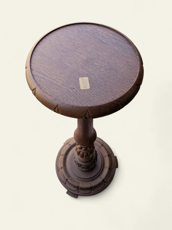Rare! Vintage Plant Stand – Hand-turned Dark Wood, Mid-Century/Farmhouse Style, Display Table for Vases, (photo 7 of 10)
