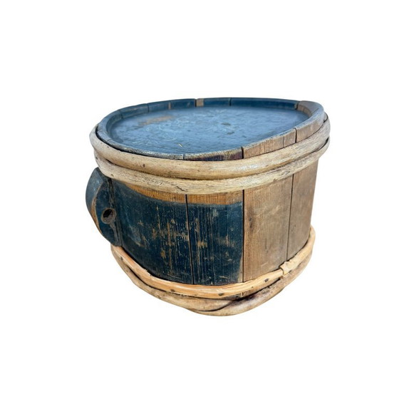 Image 1 of Cantimplora de campaña antigua sueca de madera, fechada en 1773 – Cantimplora de campaña de arte popular pintada a mano