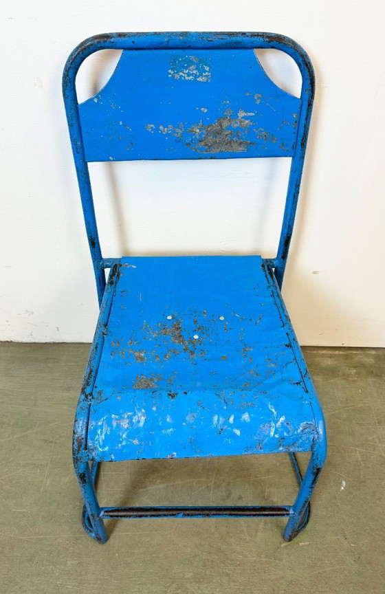 Image 1 of Blauwe industriële ijzeren stoelen, set van 2, jaren 50