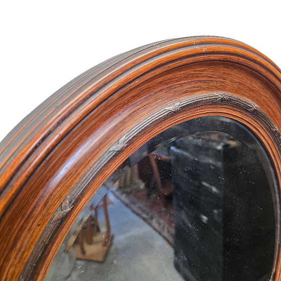 Antiek Ovale Klassieke Facet Geslepen Spiegel, Circa 1900 – Wood (photo 4 of 6)