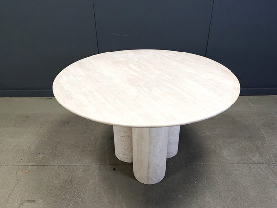 Image 1 of Round italian travertine dining table 1970s