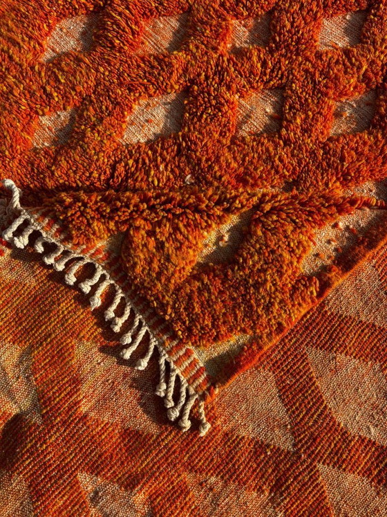 Image 1 of Orange Moroccan wool rug 250x250 cm– Handmade geometric rug – Contemporary Berber carpet – Custom wool area rug – Moroccan Beni 