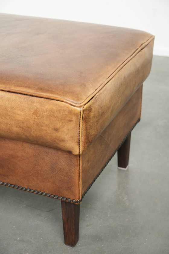 Characterful Cowhide Leather Stool With a Beautiful Patina Finished With Decorative Nails (photo 8 of 10)