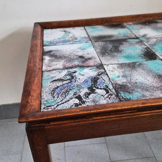 Image 1 of Vintage Scandinavian side table from 1940 by Frits Henningsen in teak and ceramic