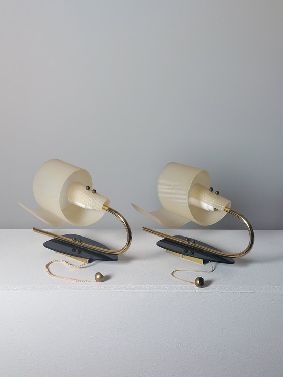 Image 1 of Coppia di lampade da parete vintage di metà secolo in ottone Geru