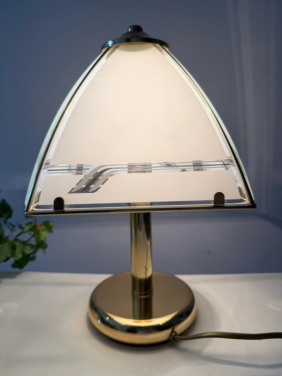 Hollywood Regency Pyramid table lamp – Glass, Brass (photo 6 of 6)