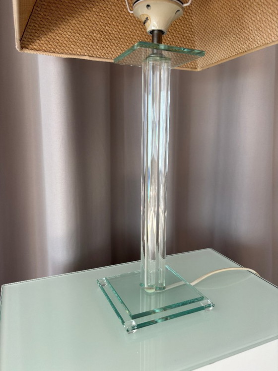 Vintage Hollywood Regency Acrylic Table Lamp With Original Woven Shade – Plastic (photo 3 of 14)