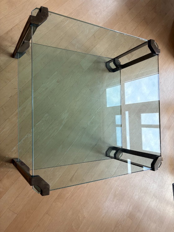 Image 1 of Tavolino da caffè vintage in vetro Peter Ghyzhi con gambe in ottone