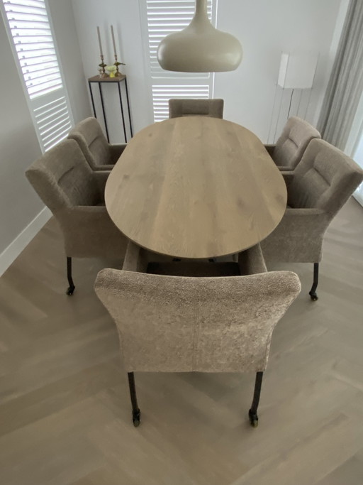 Oval dining table brushed oak with a 10 mm bevel