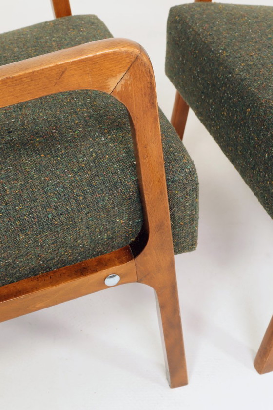 Image 1 of Vintage Pair Armchair Avocado Green Tweed Upholstery, 1960, Poland