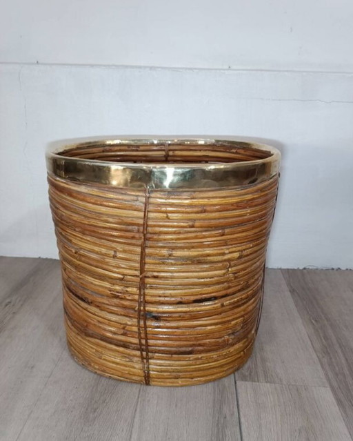 Bamboo and brass planter Italy 1970s
