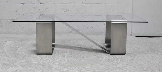 Image 1 of Kinetic" Low Table with Steel Legs and Glass Slab