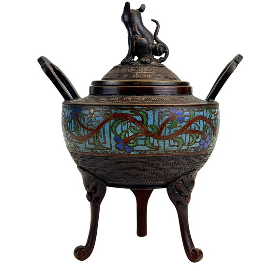 Antiguo quemador de incienso chino de trípode – Bronce y Cloisonné – Siglo XIX – Objetos decorativos, Bronze (photo 4 of 11)